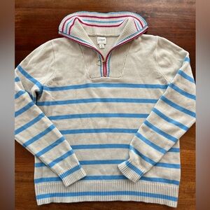 J Crew Striped 1/4 Zip Pullover Sweater Womens Size S Beige Blue Preppy